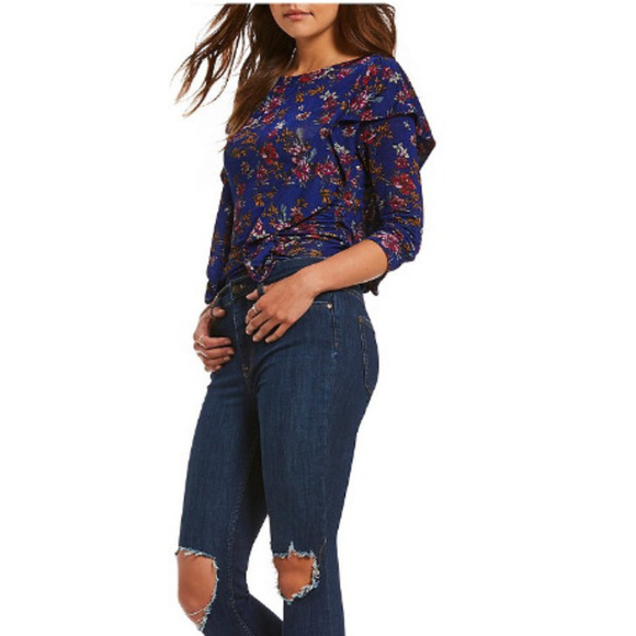 Free People Tops - NEW Free People Dock Street Floral Blue Combo Top